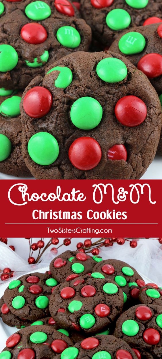Chocolate M&M Christmas Cookies SweetiestPlate