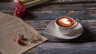 Free wallpaper heart, cup, cappuccino, coffee, book
