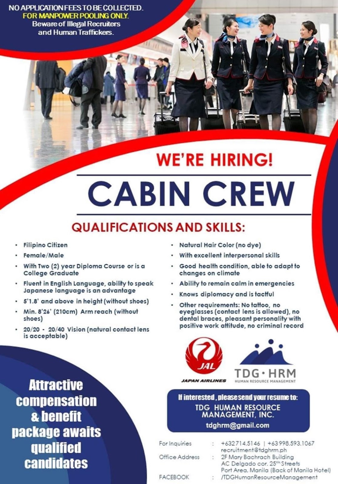 Japan Airlines to employ Filipino Male and Female Flight Attendants or