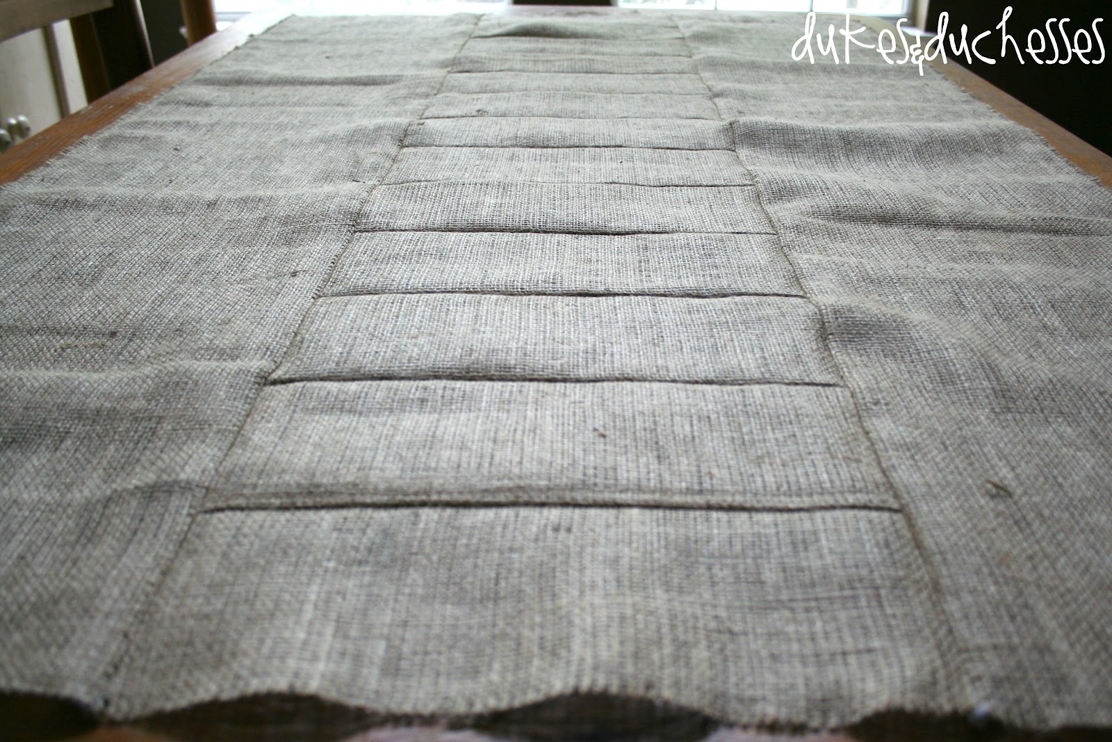 DIY Seamed Burlap Tablecloth Dukes and Duchesses