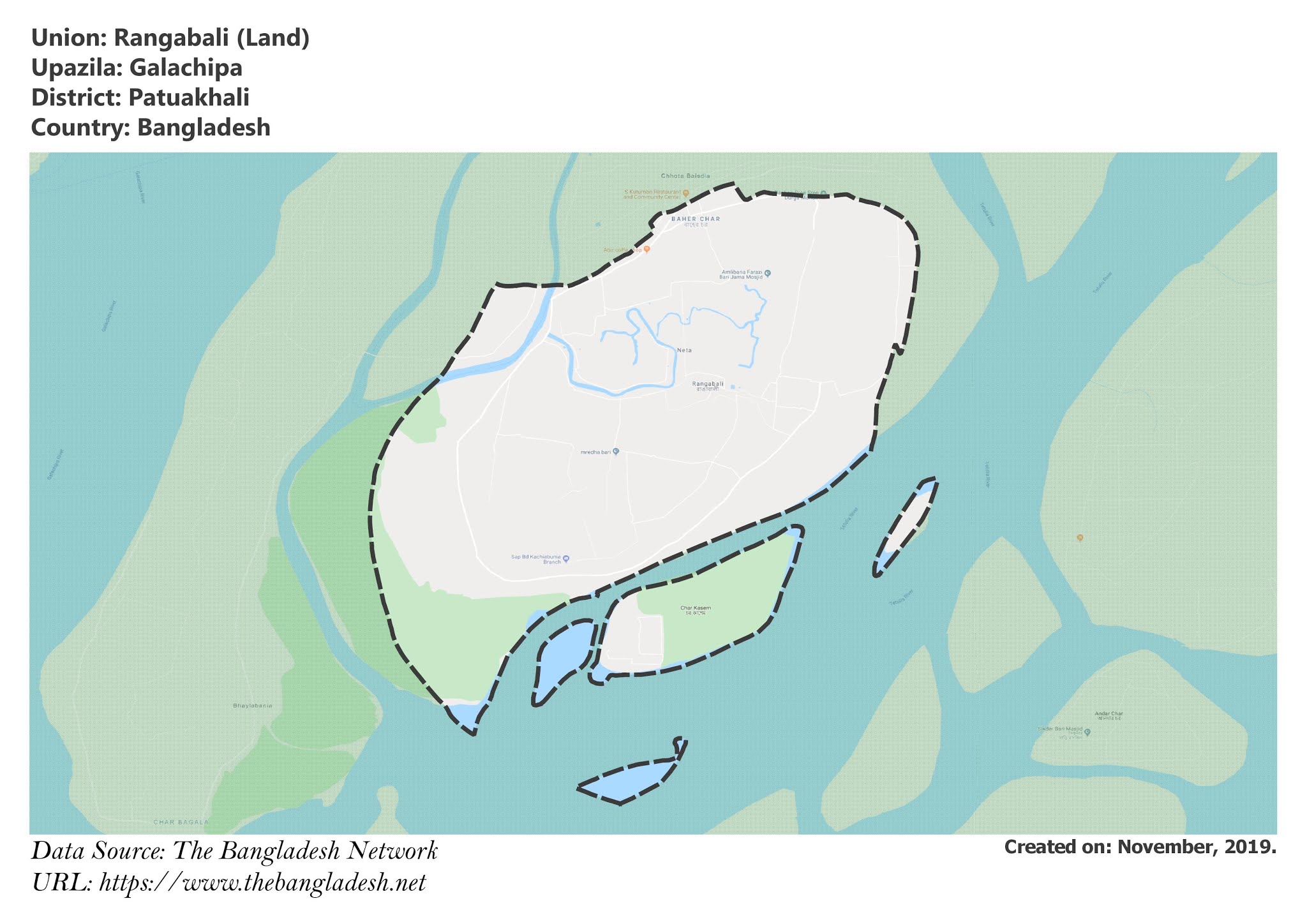 Map of Rangabali of Patuakhali, Bangladesh.