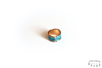 Bague pâte polymère canne géométrique Mica Shift turquoise corail blanc Sculpey Cernit Fimo Stenna