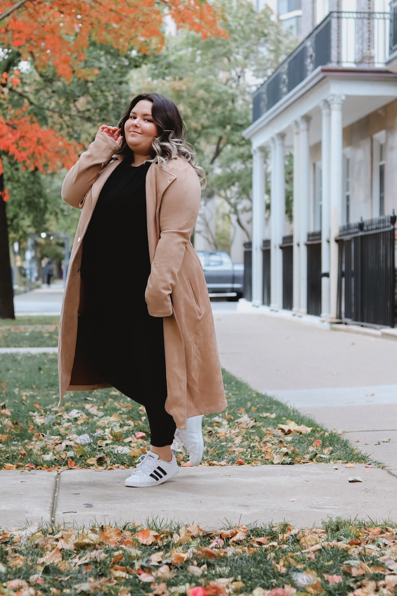 Chicago Plus Size Petite Fashion Blogger Natalie in the City work from home outfits faux leather leggings