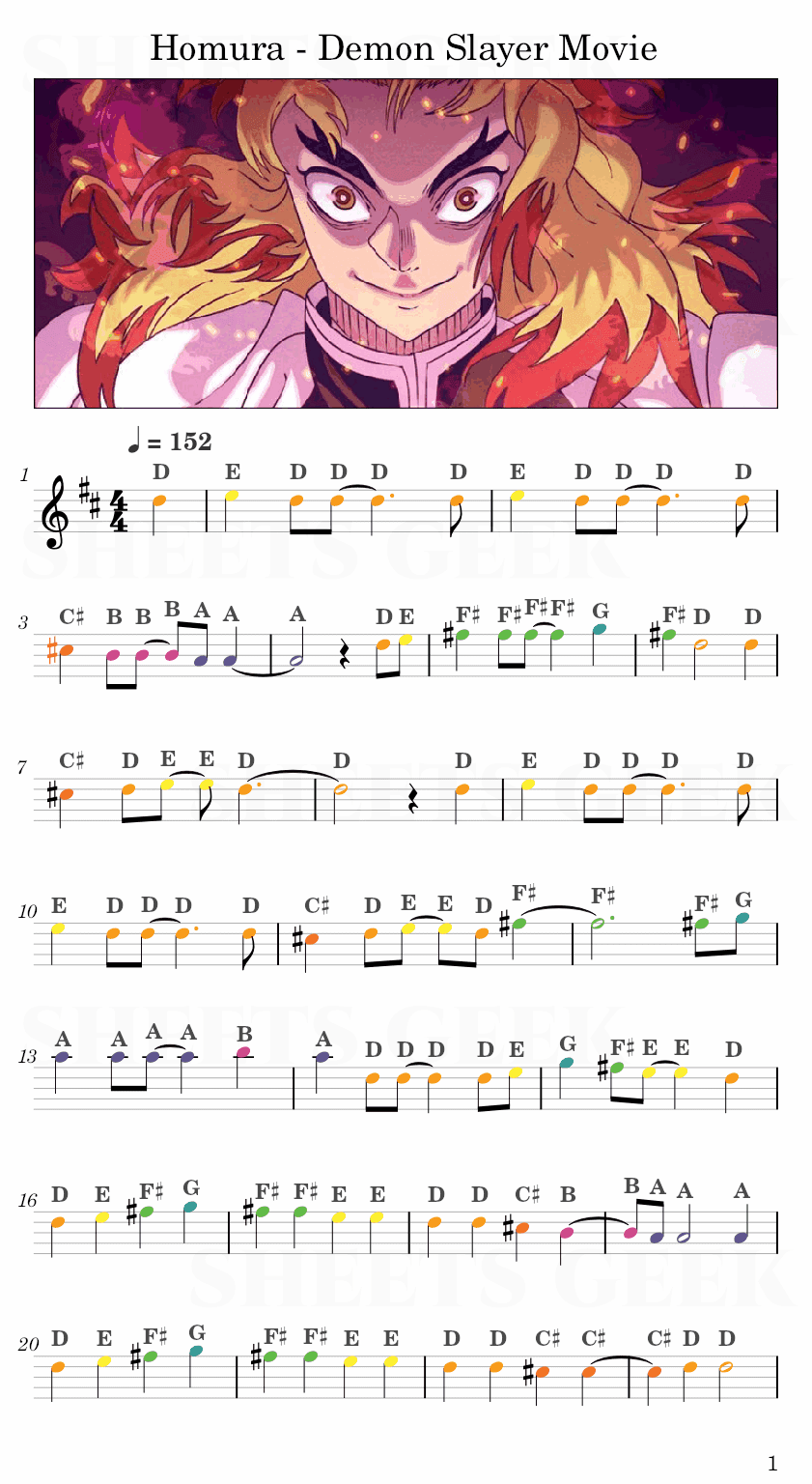Homura Demon Slayer Movie Easy Sheet Music