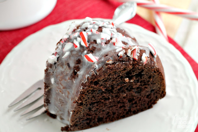 Inspired by a favorite holiday coffee drink, this chocolaty & moist Peppermint Mocha Bundt Cake is sure to be a crowd-pleaser this holiday season.