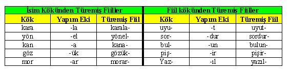TÜRKÇE DERS NOTLARI: FİİLLERDE YAPI