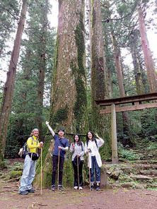 In front of the giant cedars at Sugihara Jinja