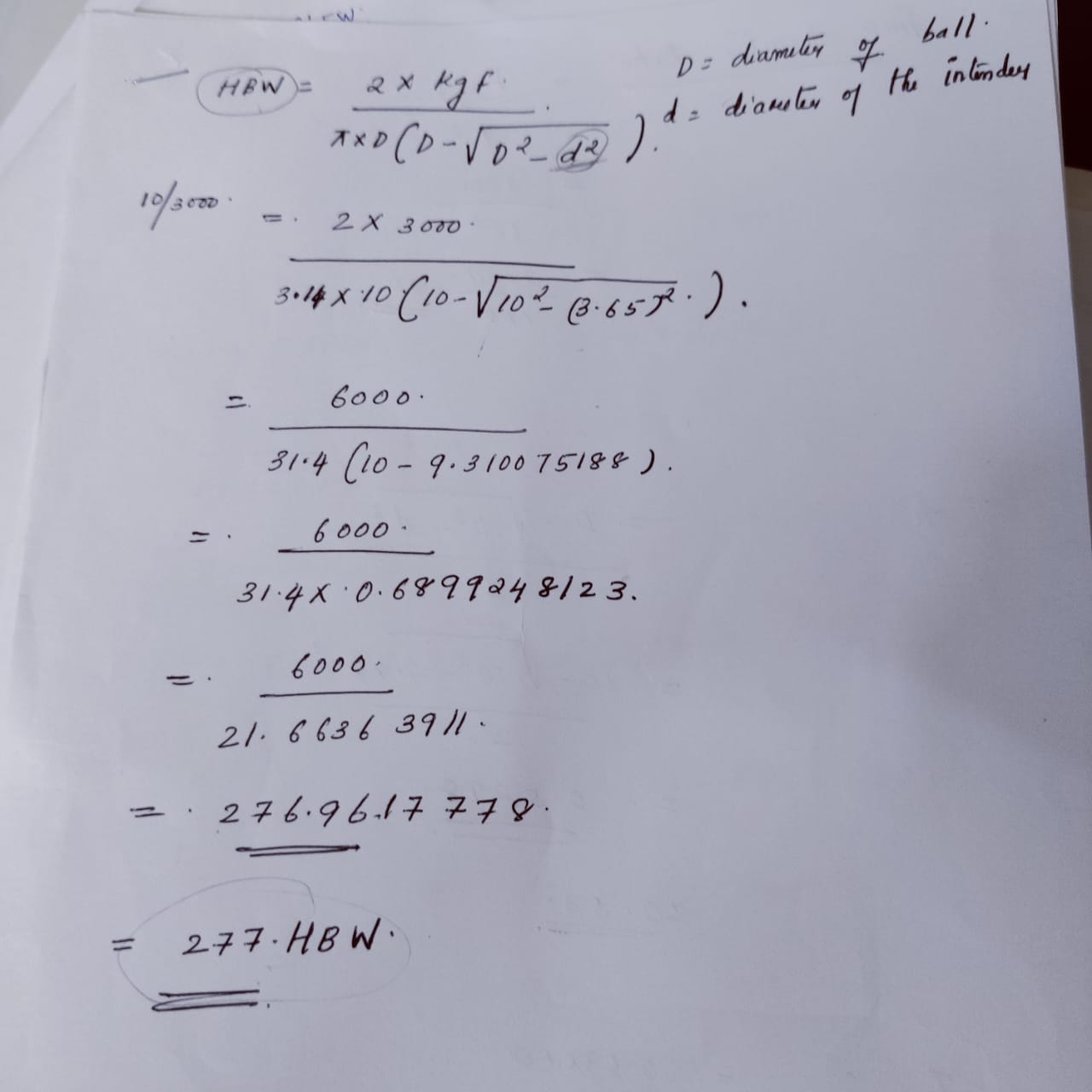 ASTM E1015 BRINELL HARDNES NUMBER IS CALCULATED AS
