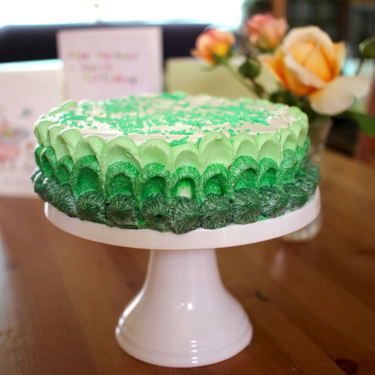 Green Gourmet Giraffe Green ombre chocolate cake revisited (vegan option)