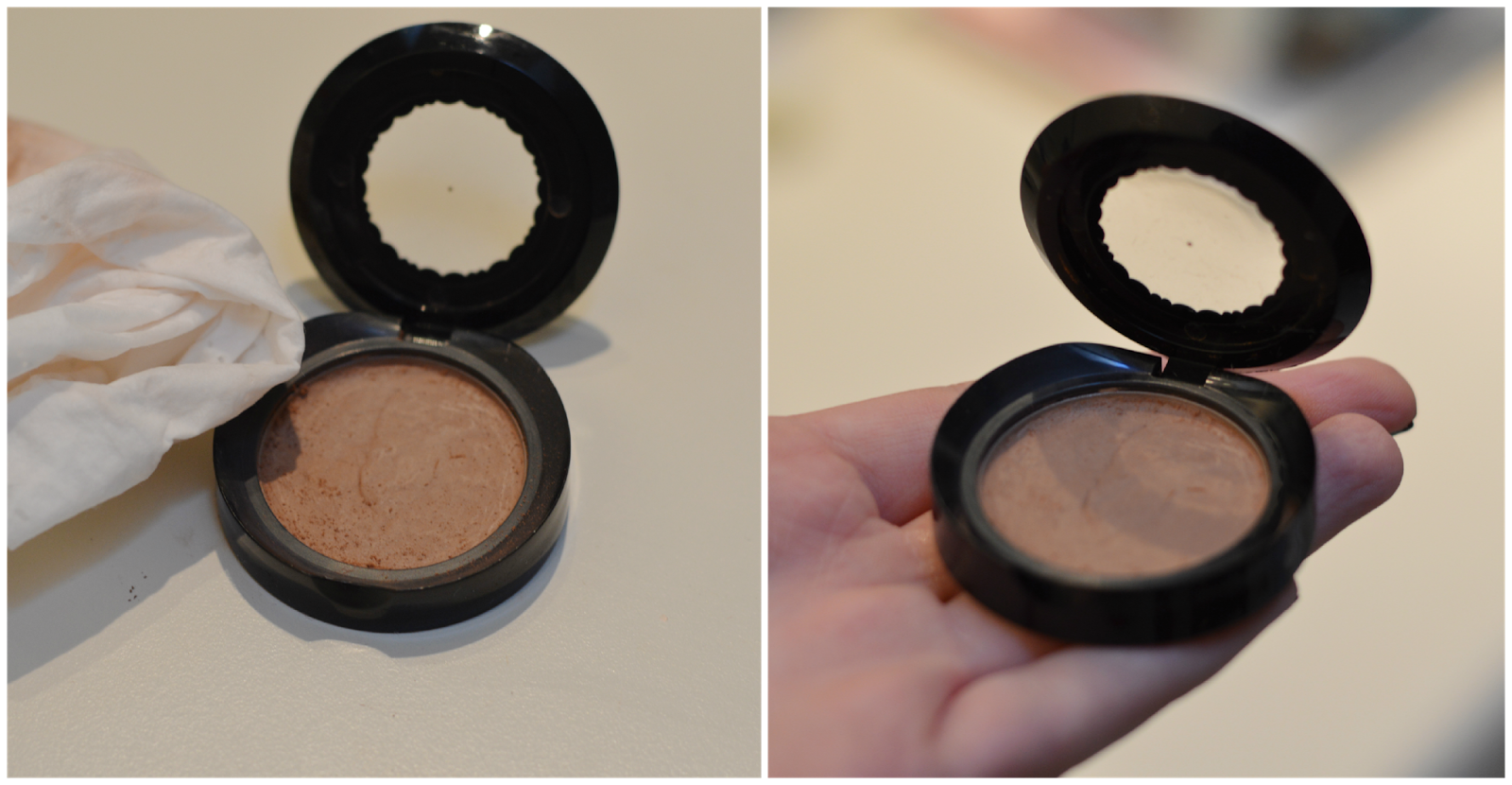 Step9 Use a wipe or damp tissue to clean around the edge of the compact.