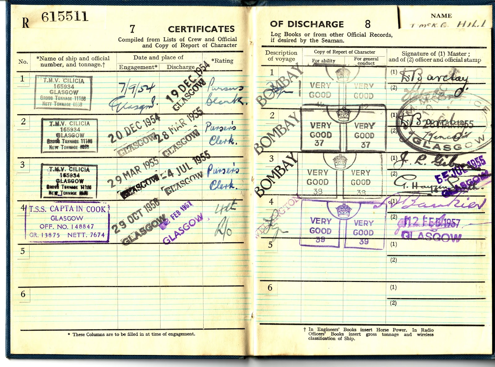transpress nz British seaman's record book, 1950s
