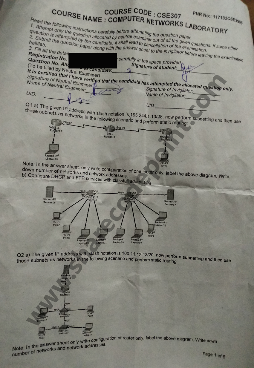 CSE307 Computer Network Lab End Term Practical Questions CSE 307