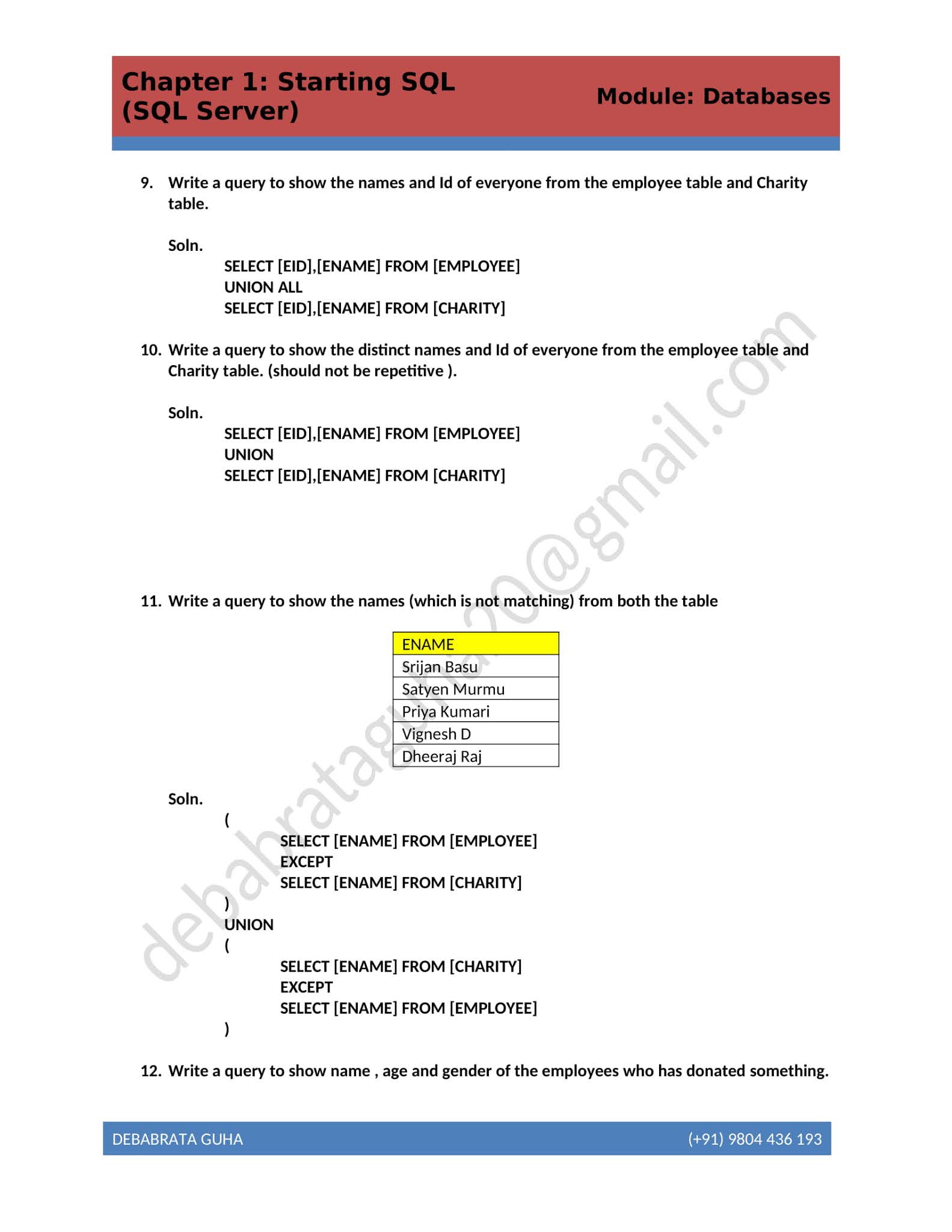 MS SQL SERVER SOLUTION (Chapter 2 ) Combining Result set