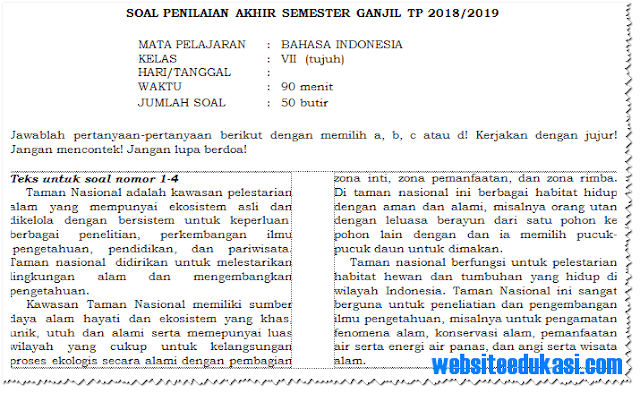 Soal Pas Uas Kelas 7 Semester 1 K13 Tahun 2018 2019 Portal Pendidikan