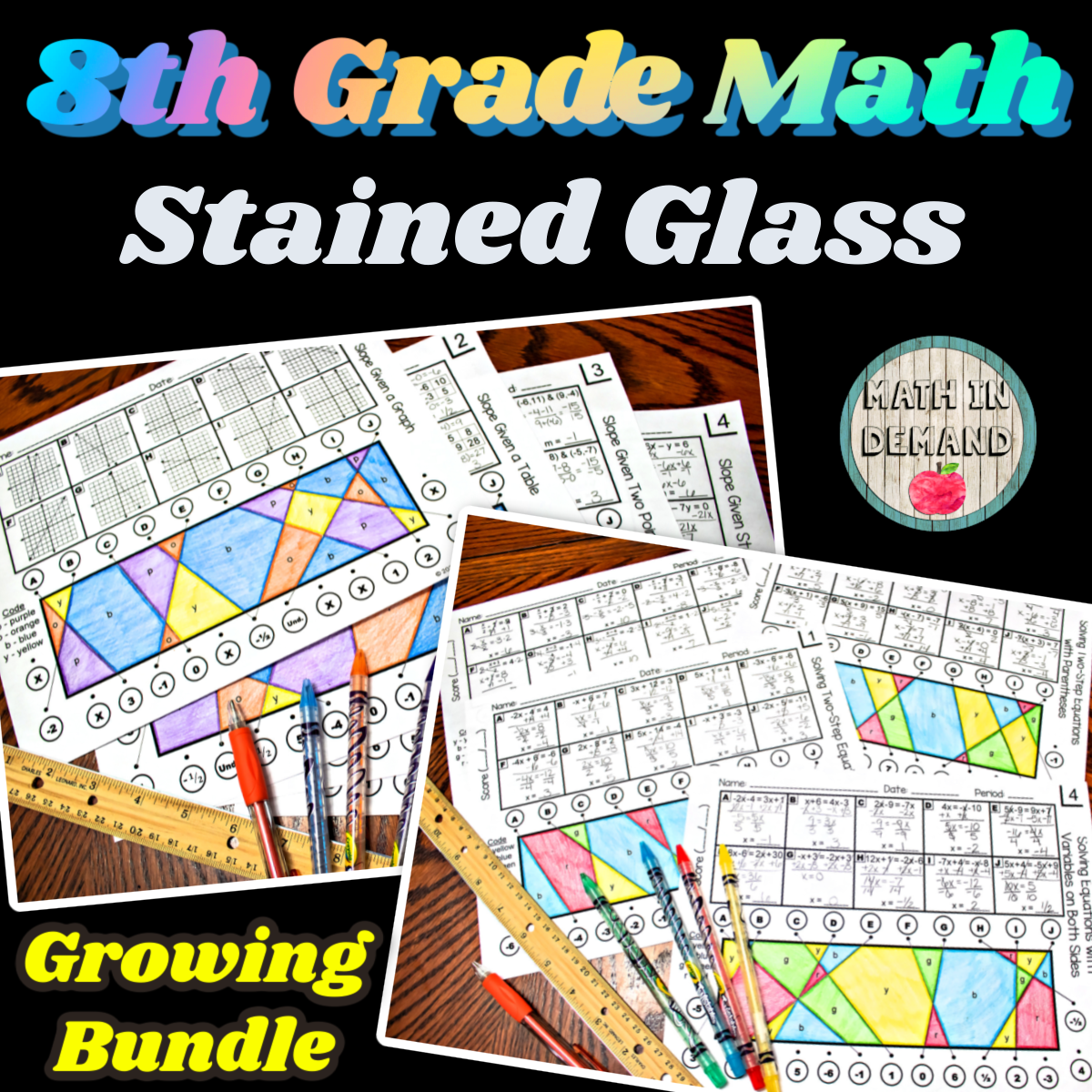 Math in Demand 8th Grade Math Stained Glass Worksheets