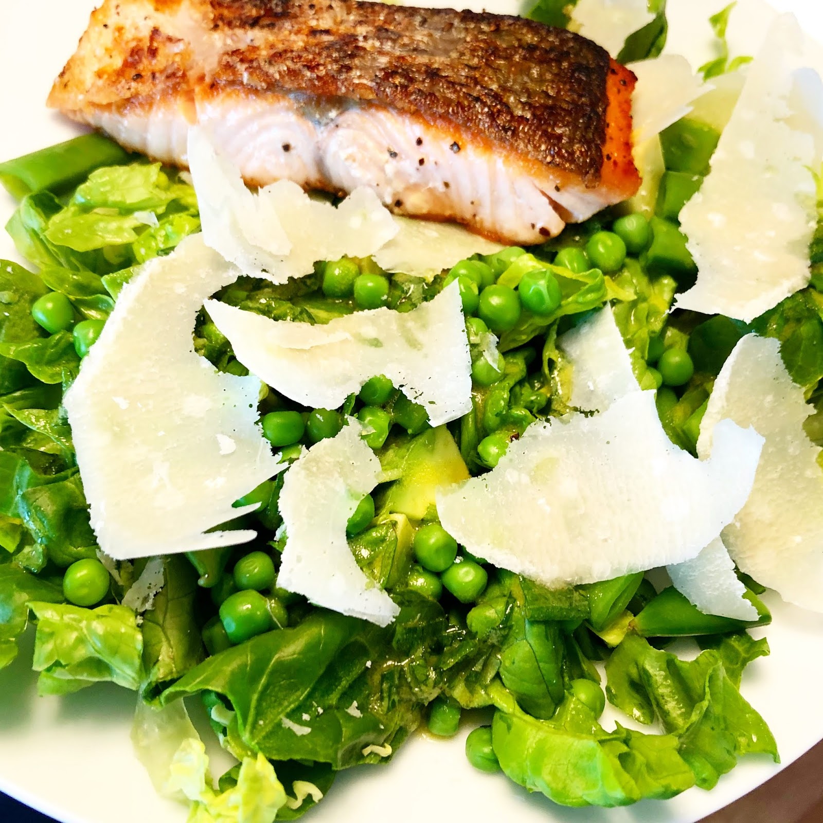 Pea and Avocado Salad with Parmesan and a Basil Dressing