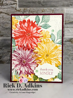 Thank you kindly card using the Delicate Dahlias Sale-a-Bration Stamp Set by Rick Adkins