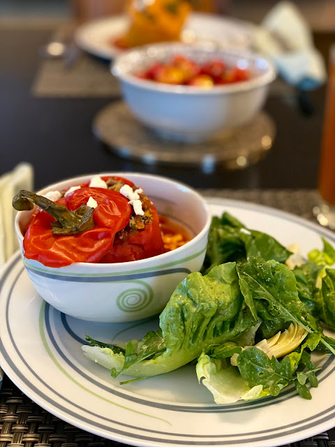 Mediterranean Stuffed Peppers with a Simple Tossed Salad