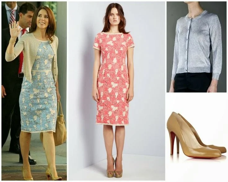 Crown Princess Mary 's Collette Dinnigan Dress - By Malene Birger Cardigan and Christian Louboutin Shoes