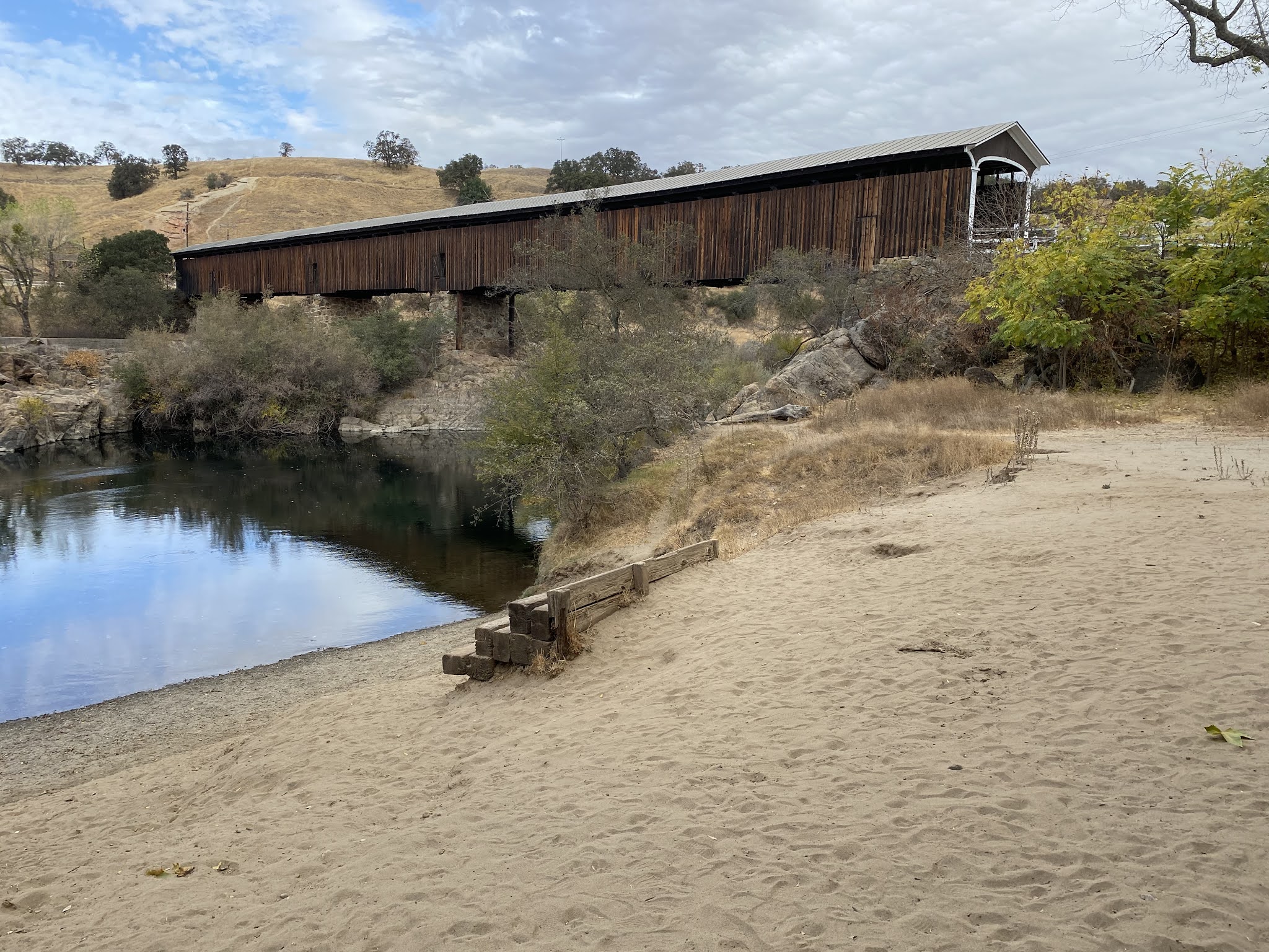 Knight's Ferry Covered Bridge, the Tulloch Mill, and the community of