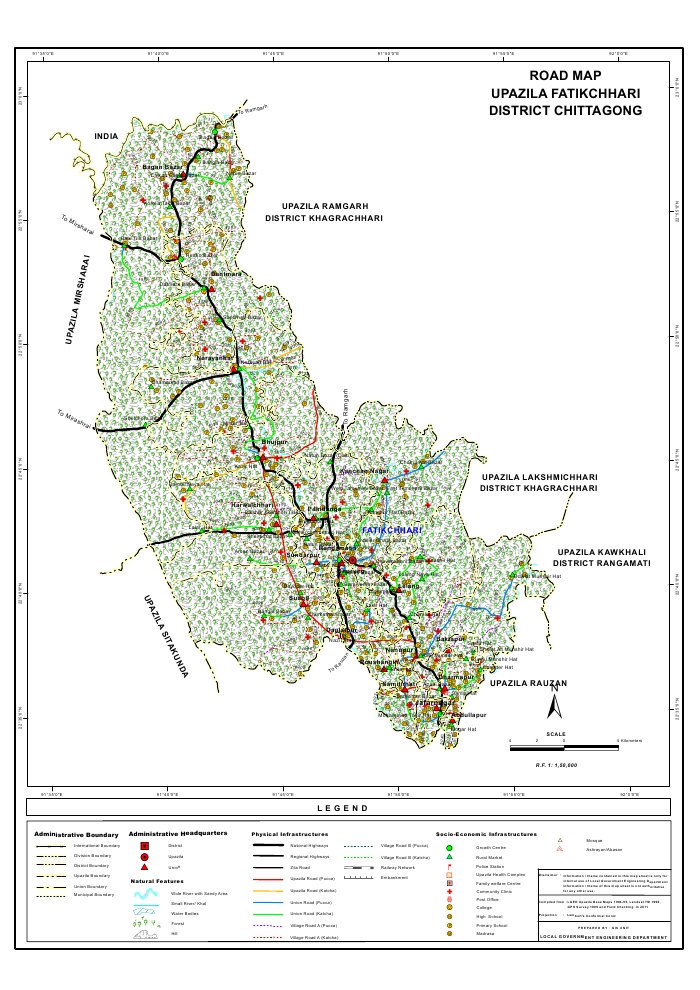 Fatikchari Upazila Road Map Chittagong District Bangladesh