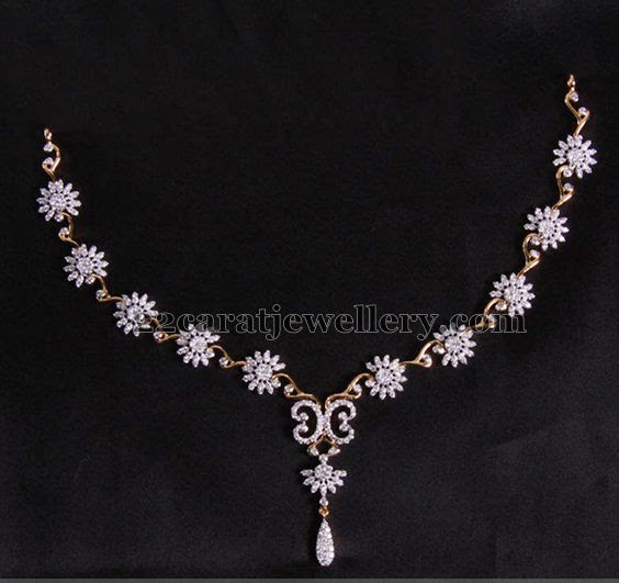Delicate and Fancy Floral Diamond Set - Jewellery Designs