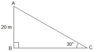 Right angled triangle ABC, where AB is the height of the pole and AC is the length of wire.