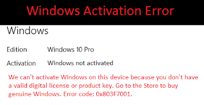 error code 0x803f7001 windows 10 activation