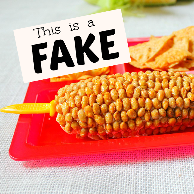 Corn on the cob look alike - it's really a cheese ball appetizer