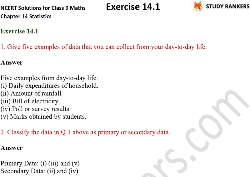 NCERT Solutions for Class 9 Maths Chapter 14 Statistics Exercise 14.1