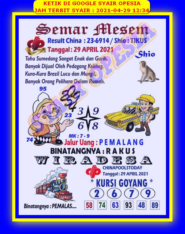 46 Syair opesia hk 29 april 2021