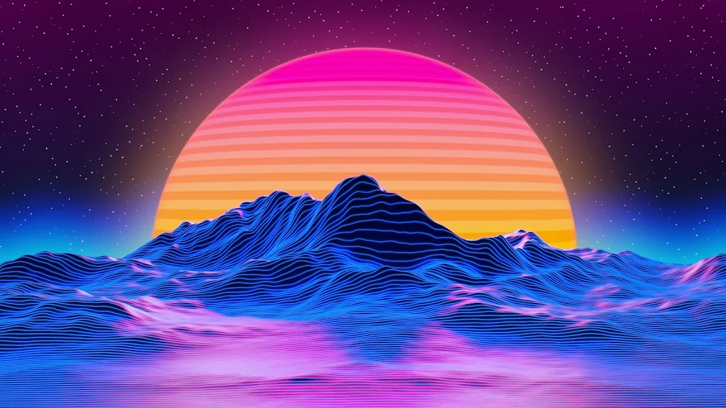 Retrowave mountains of lines stars and sun 5k Ultra HD Wallpaper