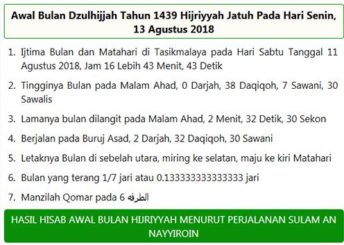 Awal 1 Dzulhijjah 2018