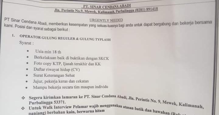 Pt sinar cendana abadi purbalingga