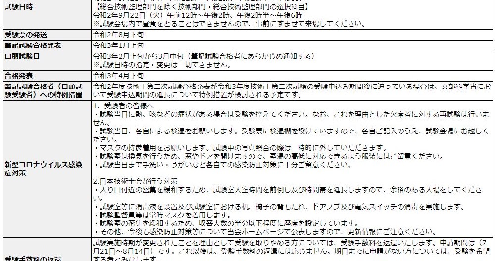 技術士受験のワザを伝えるブログ 【号外_令和2年度技術士第二次試験の実施について】