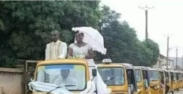 Reactions Trail Couple As They Use Keke For Their Wedding