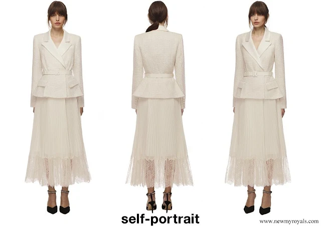 Kate Middleton wore Self Portrait Cream Tailored Boucle And Chiffon Midi Dress