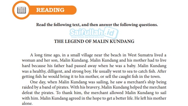 Terjemahan Teks The Legend Of Malin Kundang Bahasa Inggris Kelas 10 Hal 172 Saifullah Id