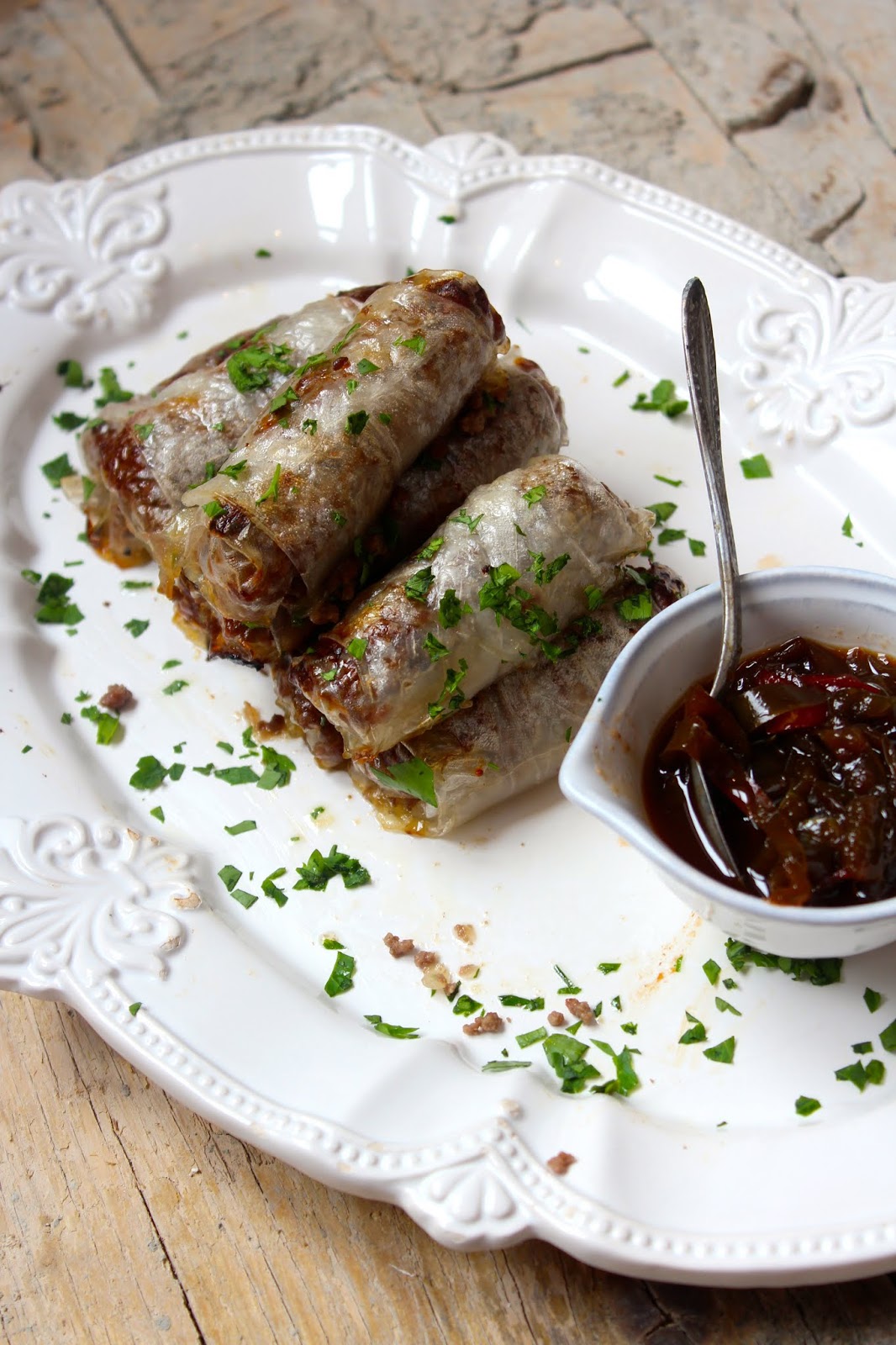 Crepes de Arroz com Carne Picada no Forno