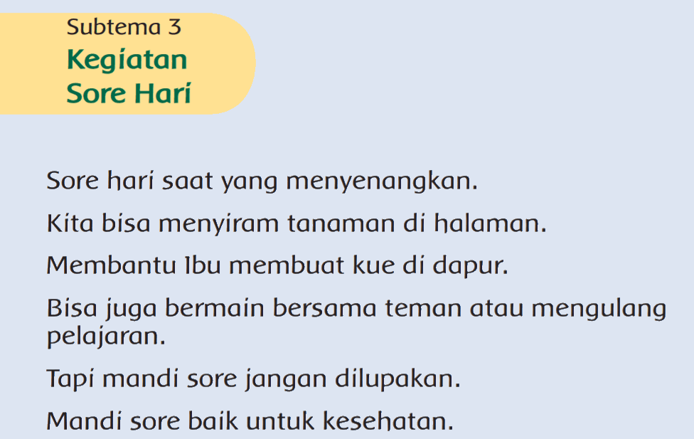 Subtema 3 Kegiatan Sore Hari kelas 1 tema 3 www.simplenews.me