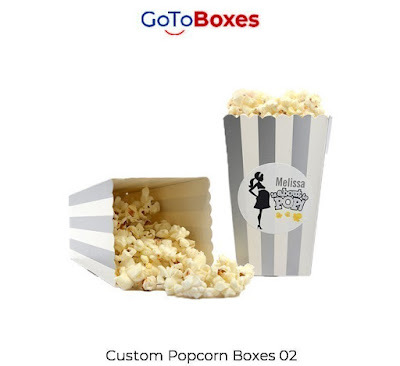 GoToBoxes provides high quality top class Custom Popcorn Boxes by utilizing durable and bio degradable packaging materials. We prefer to use Kraft Paper stock to make highly customize Popcorn Boxes.