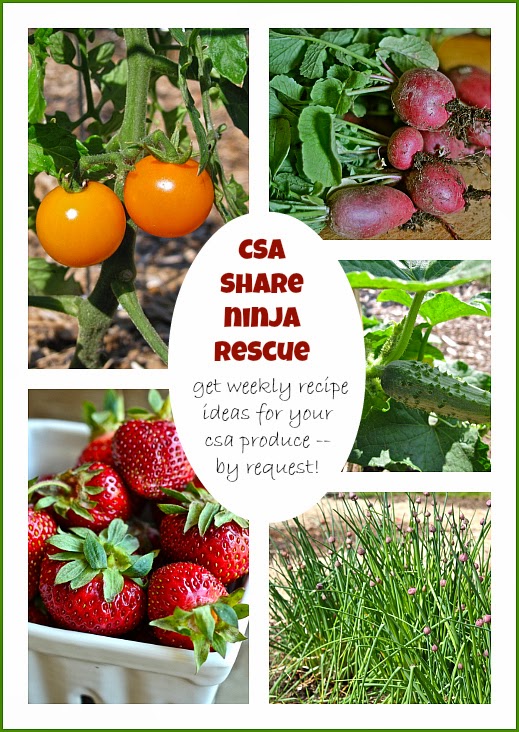 CSA Share Ninja Rescue 2014: all summer long, get weekly recipe ideas by request for the fresh produce that comes in your CSA share or from the farmers' market.