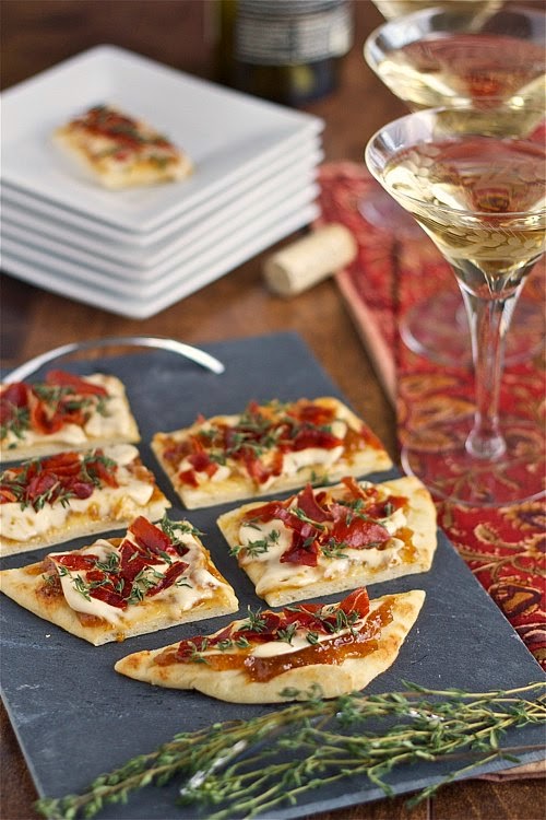 Bourbon brie flatbread with fig jam and prosciutto Yankee Kitchen Ninja