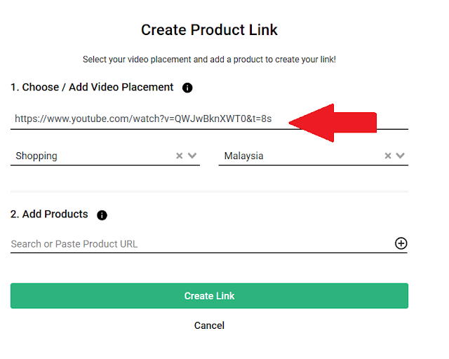 Paste link youtube video anda di bahagian Choose / Add Video Placement  dan pilih category serta country seperti gambar dibawah.