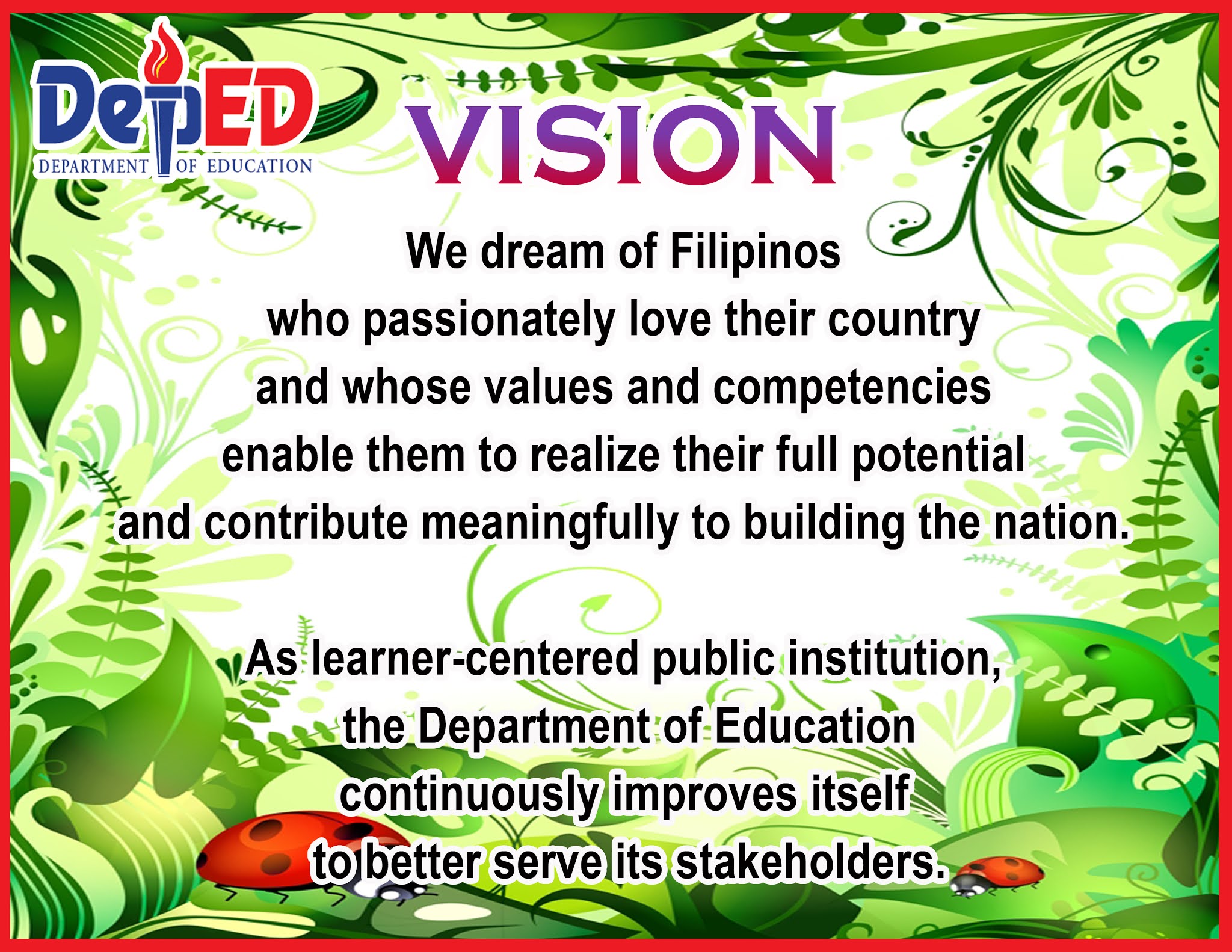 Deped Vision, Mision, Core Values landscape