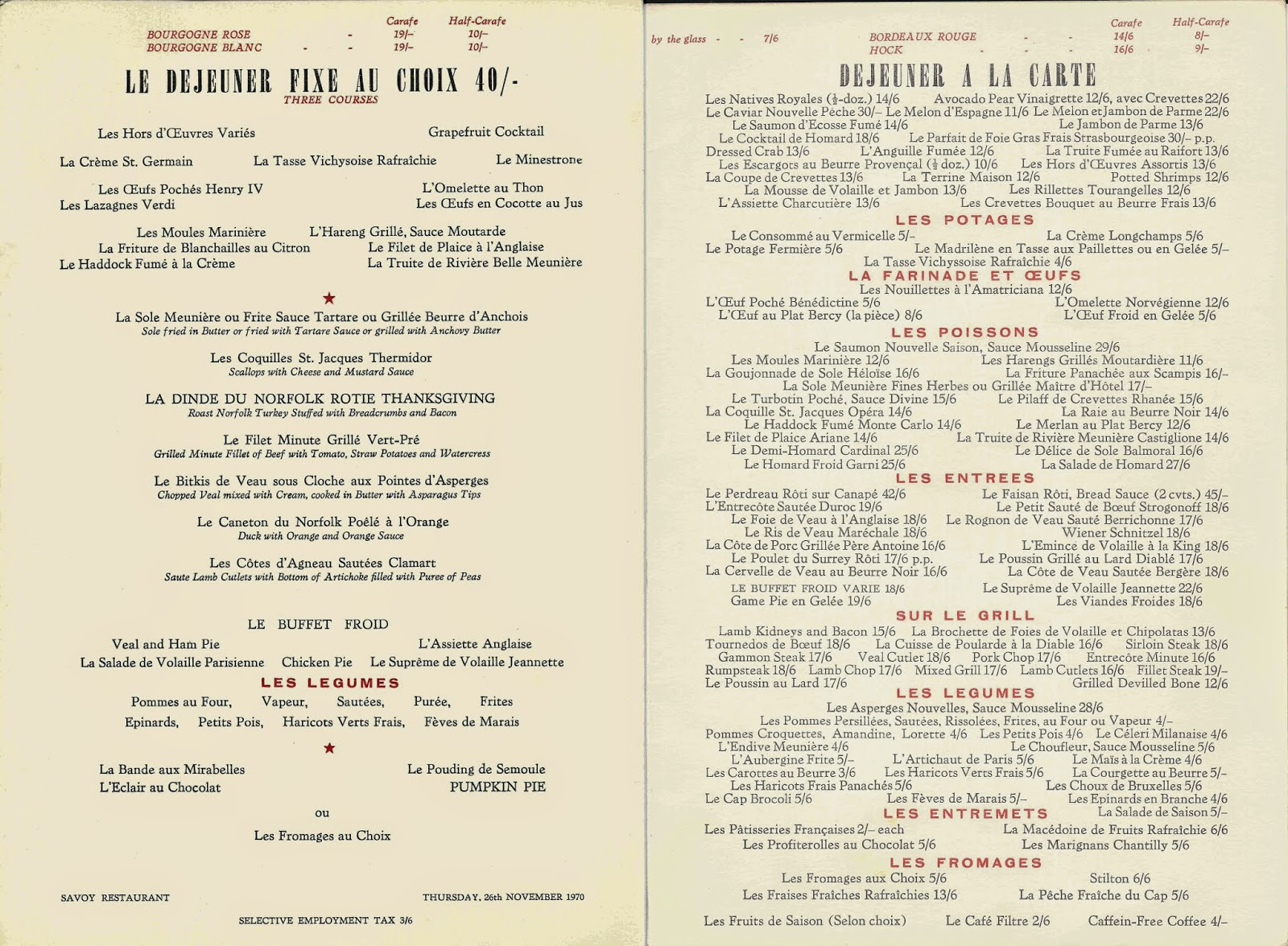 James Walsh Food And Movie Diary Old Menu And Photos The Savoy Hotel