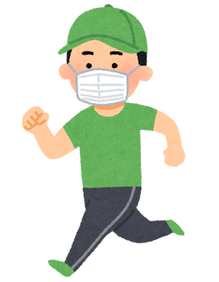 マスクを付けてジョギングする人のイラスト（男性）