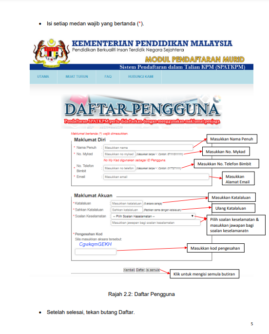 Daftar murid tahun 1 2022