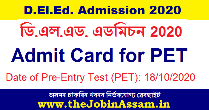 SCERT, Assam D.EL.ED. Admission 2020