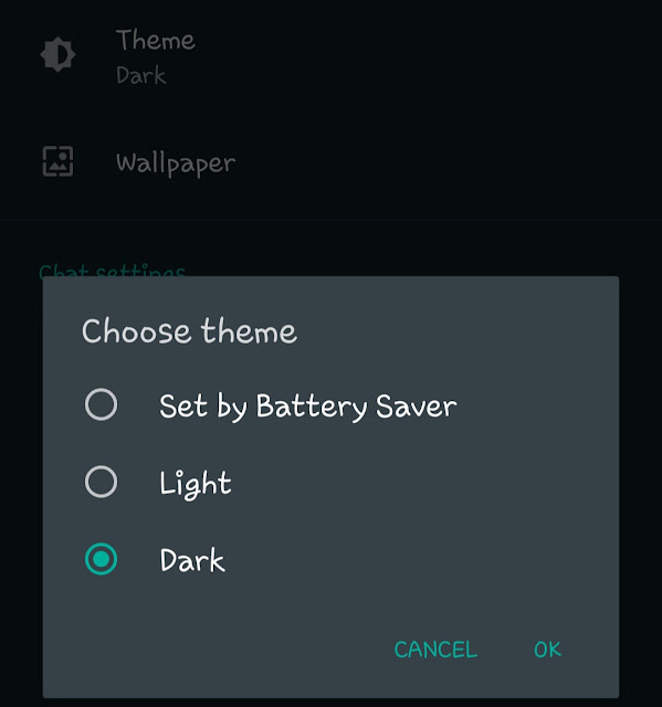 Choose WhatsApp dark theme